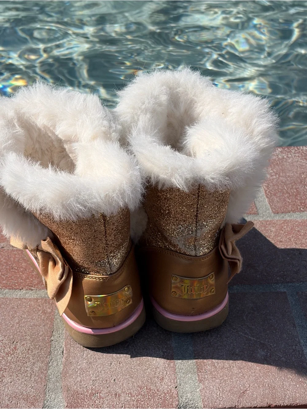Juicy Couture Gold Glitter Faux-Fur Lined Girls' Boots with Pink Accents